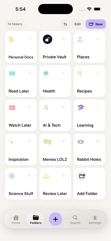 SAVI Folders screen from the current public build showing automatic save locations